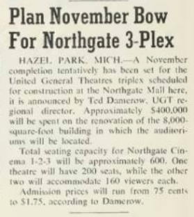 Northgate Cinemas - 1972 MENTION IN BOX OFFICE